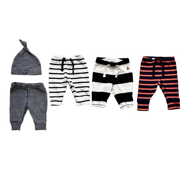 Baby Gap Baby Boy Infant Bundle of 4 Cotton Pull-On Pants & 1 Hat. 0-3 Months. - Picture 1 of 8